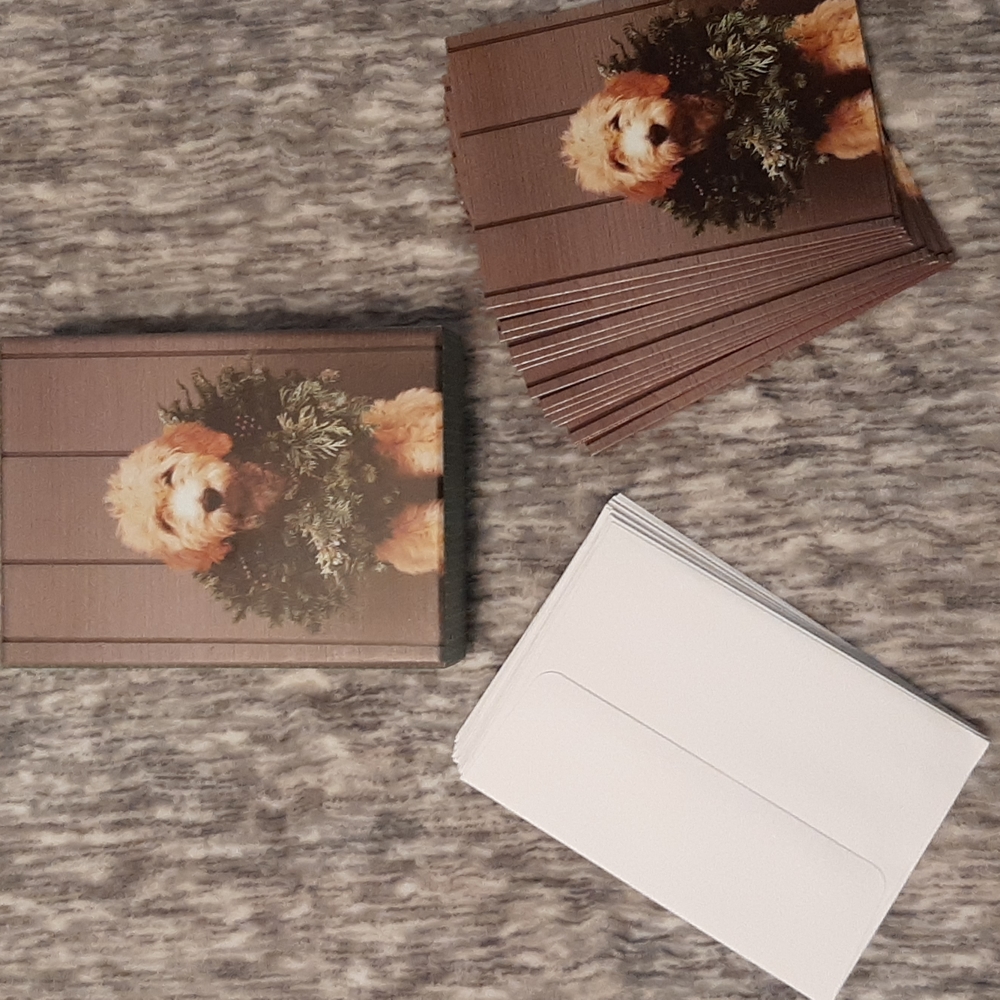 Set of Holiday dog wreath Deck the Paws cards